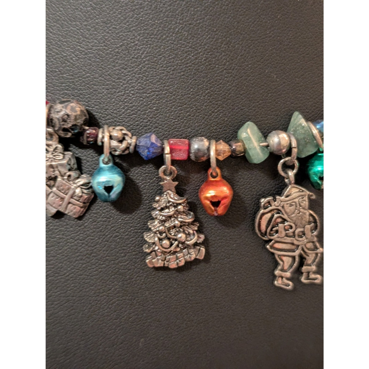 Vintage Christmas Beaded Dangling Charm Wire Choker Necklace
