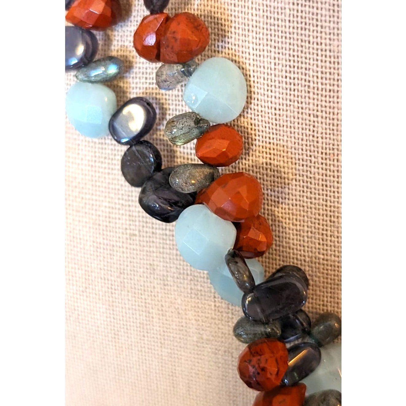 Genuine Faceted Stone Double Strand Bead Sterling Silver Necklace