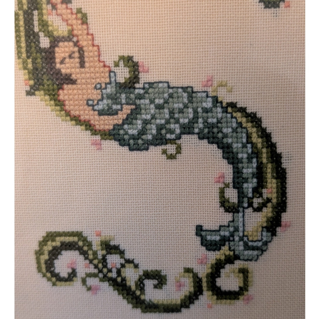 Mermaid Cross Stitch Initial 'S' Blue Mat Framed Art