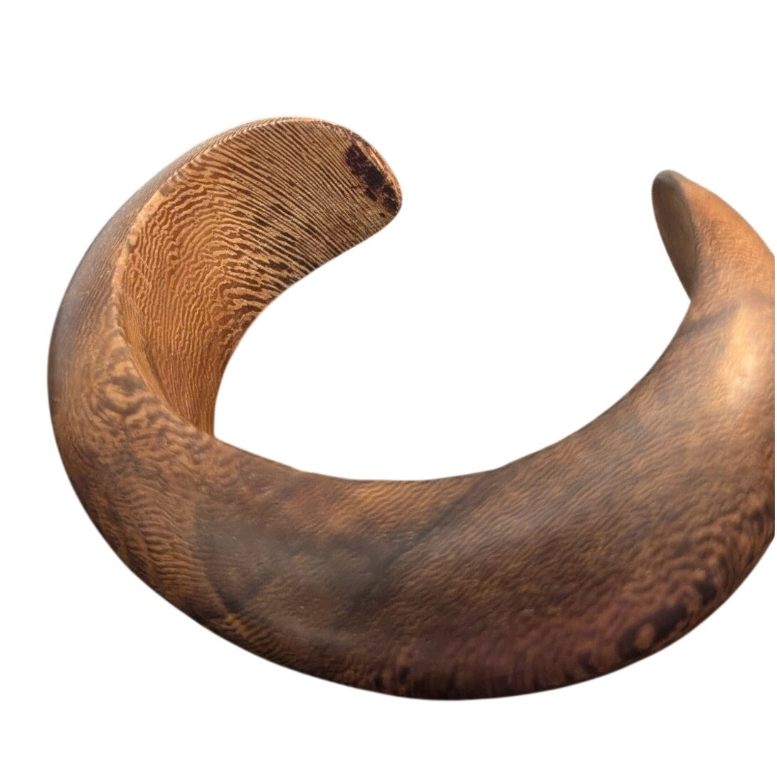 Vintage Chunky Wooden Cuff & Light Notched Wooden Bangle Bracelet