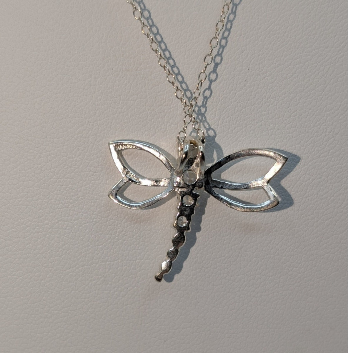 Vintage Sterling Crystal Dragonfly Pendant 18" Chain Necklace