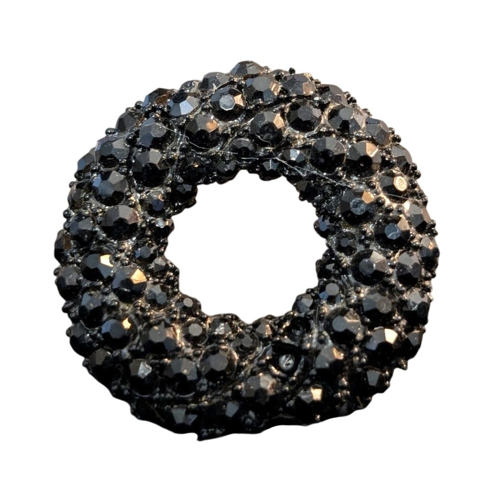 Vintage Art Deco Black Rhinestone Black Metal Wreath Brooch