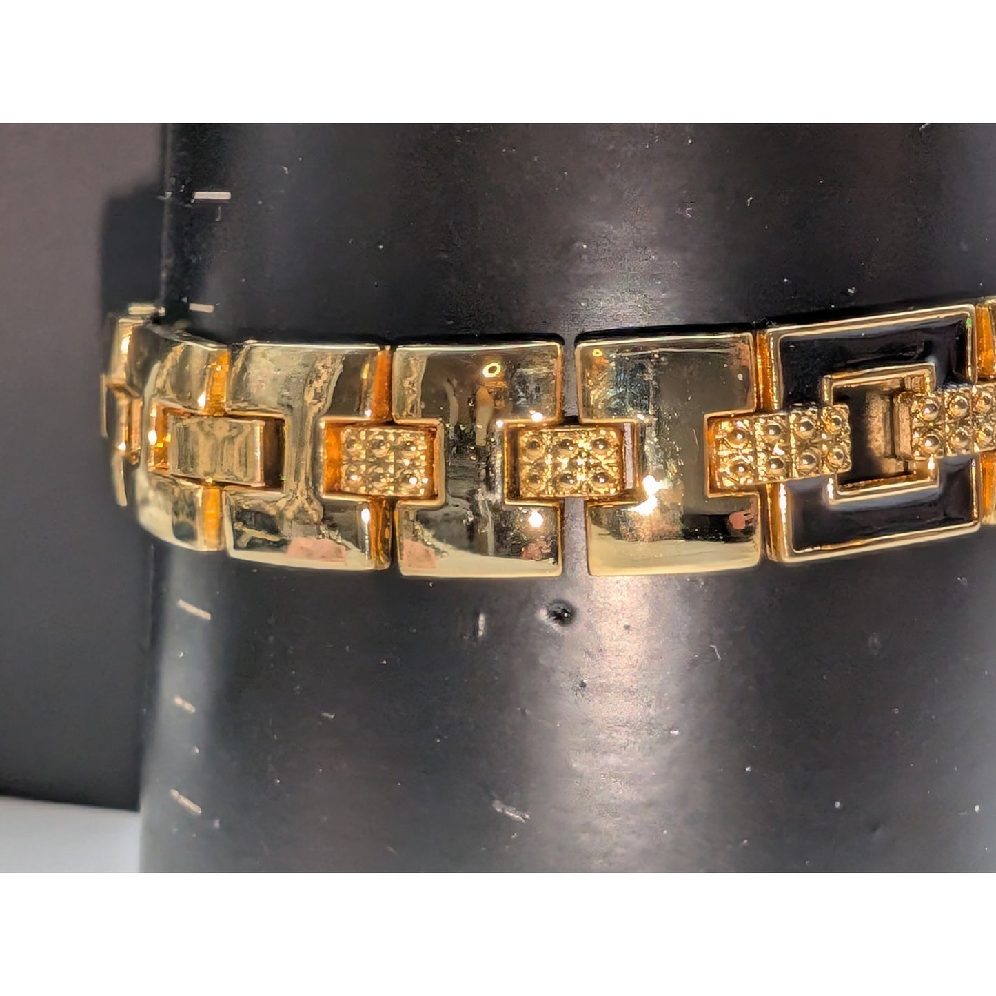 Vtg Gold Tone Black or Blue Enamel Rhinestone XL Extra Link 1/2" Wide Bracelet