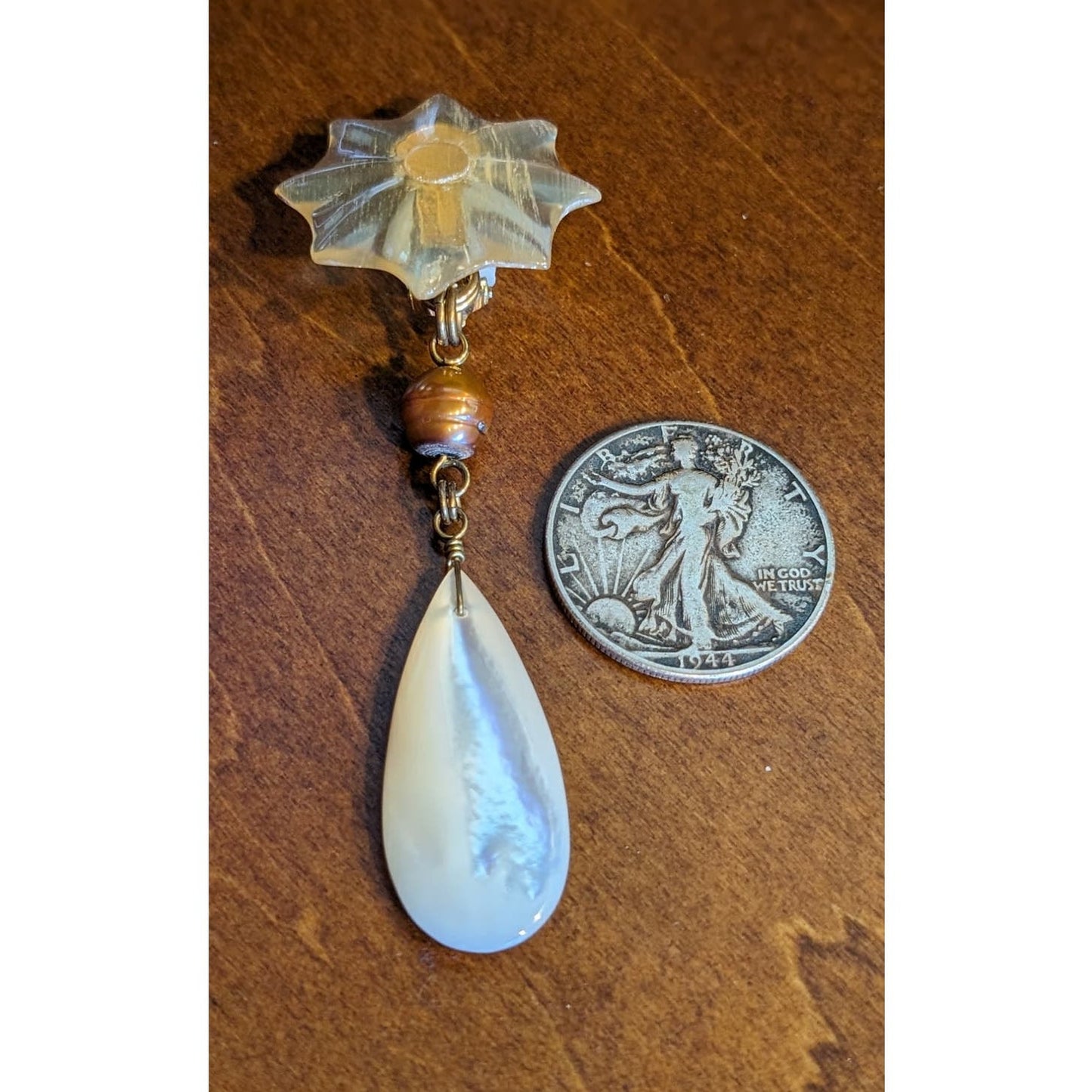 Signed Stephen Dweck Sterling Flower Bronze Pearl Mother of Pearl Earrings