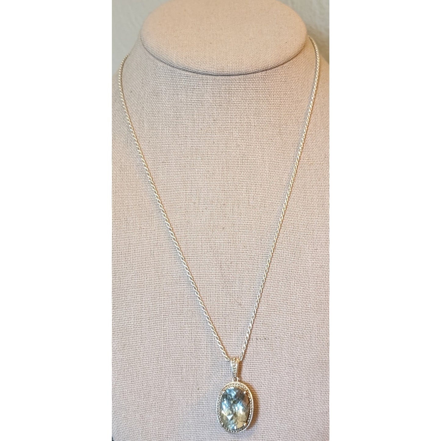 925 Sterling Silver Green Quartz 1/5 ct Champagne Diamond Reversible Necklace
