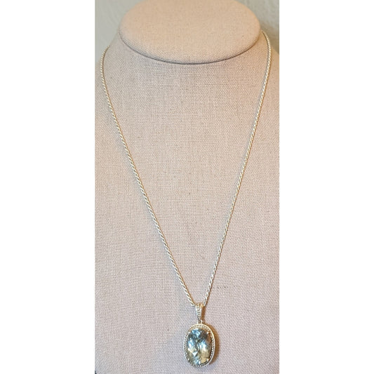 925 Sterling Silver Green Quartz 1/5 ct Champagne Diamond Reversible Necklace