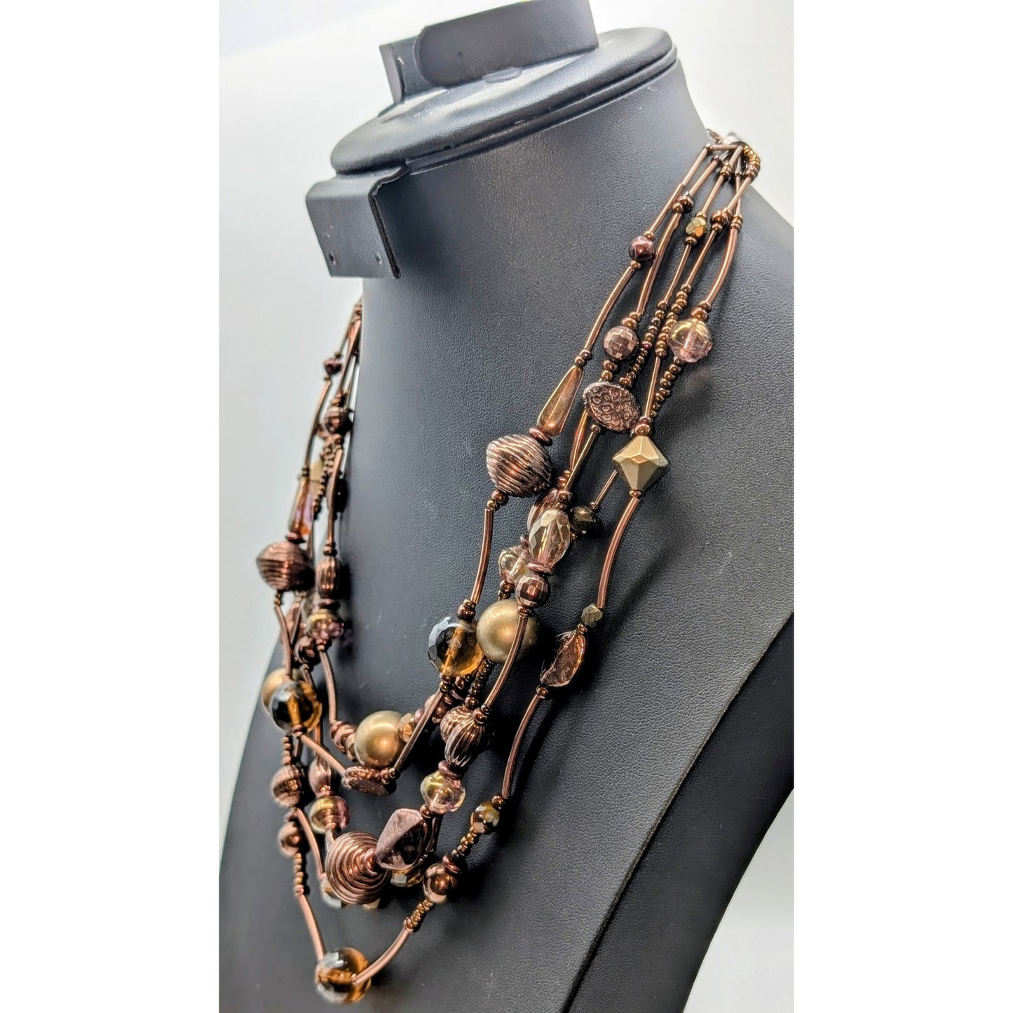 Chico's Five Strand Beaded Copper/Bronze Color 16.5"-20" Necklace