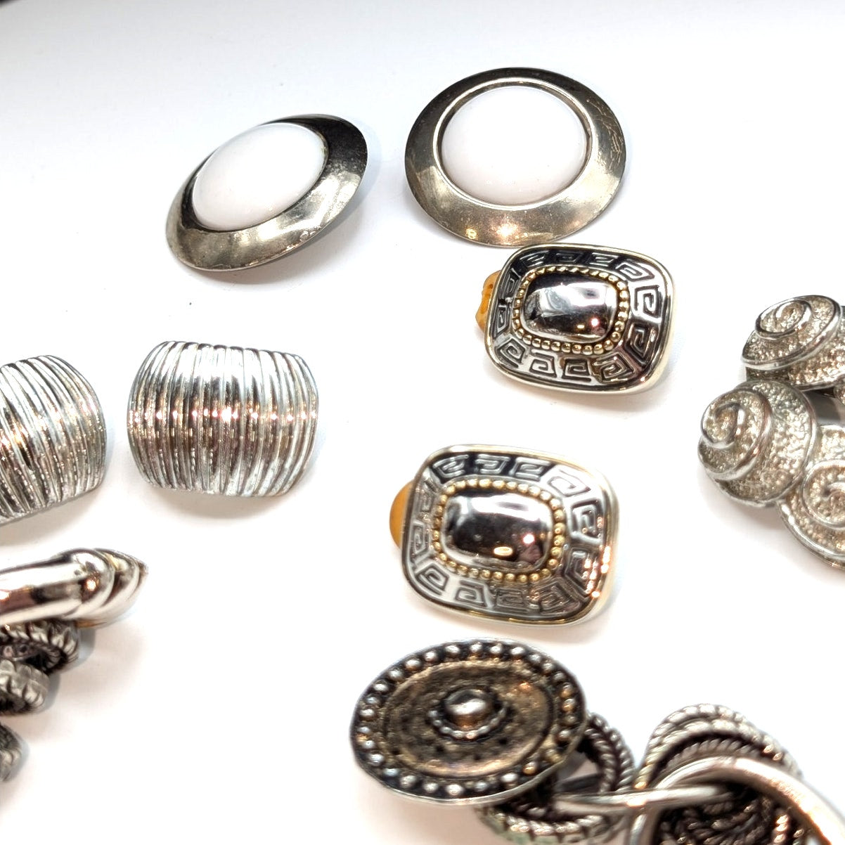 Lot of Ten Pair of Vintage Clip On Silver Tone Theme Earrings