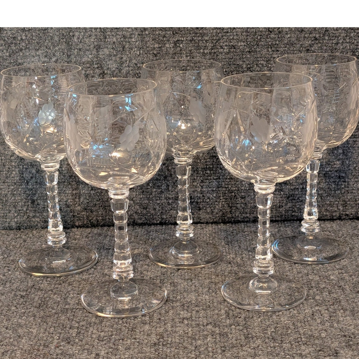 Vintage Libbey Rock Sharpe Atlantis Blown Glass Stemmed Water Goblet Set of Five
