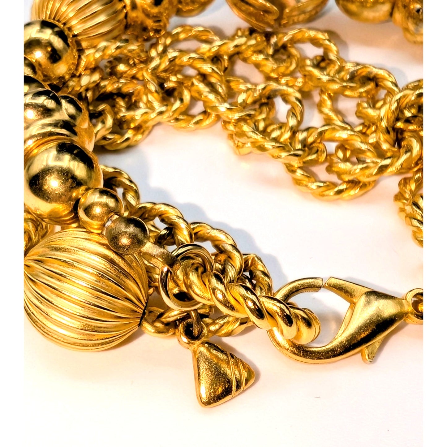 Vintage Liz Claiborne Triple Strand Gold Tone Chain & Beaded Bracelet