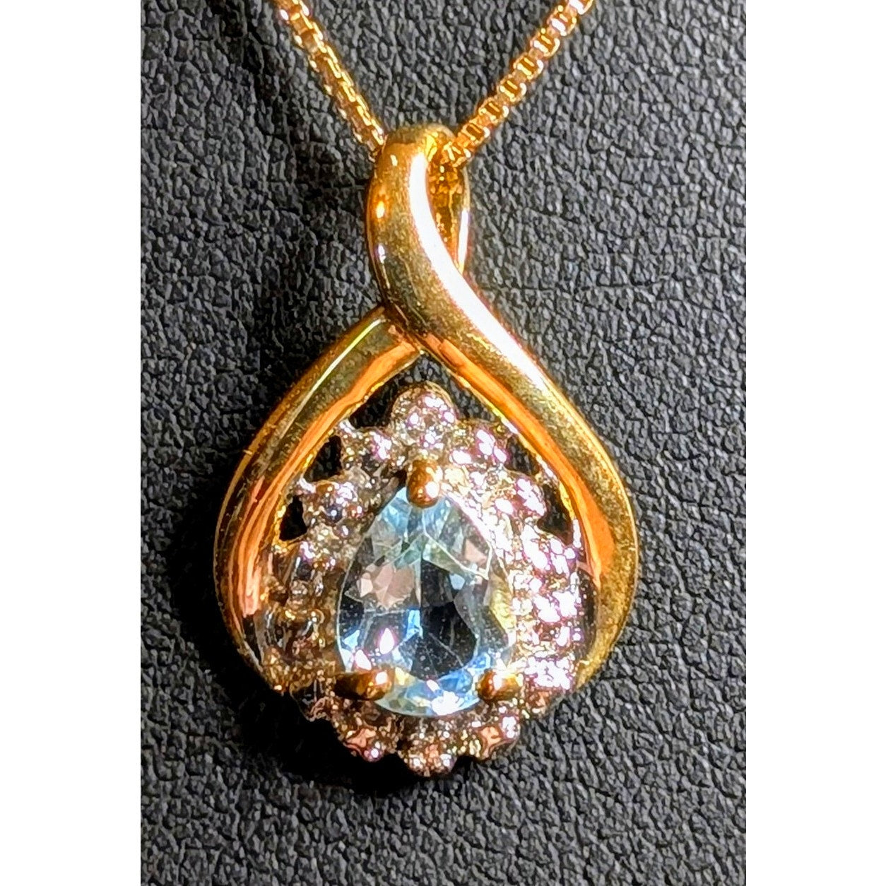 Sterling Gold Vermeil Blue Topaz Diamond Accent Pendant Box Chain 18" Necklace