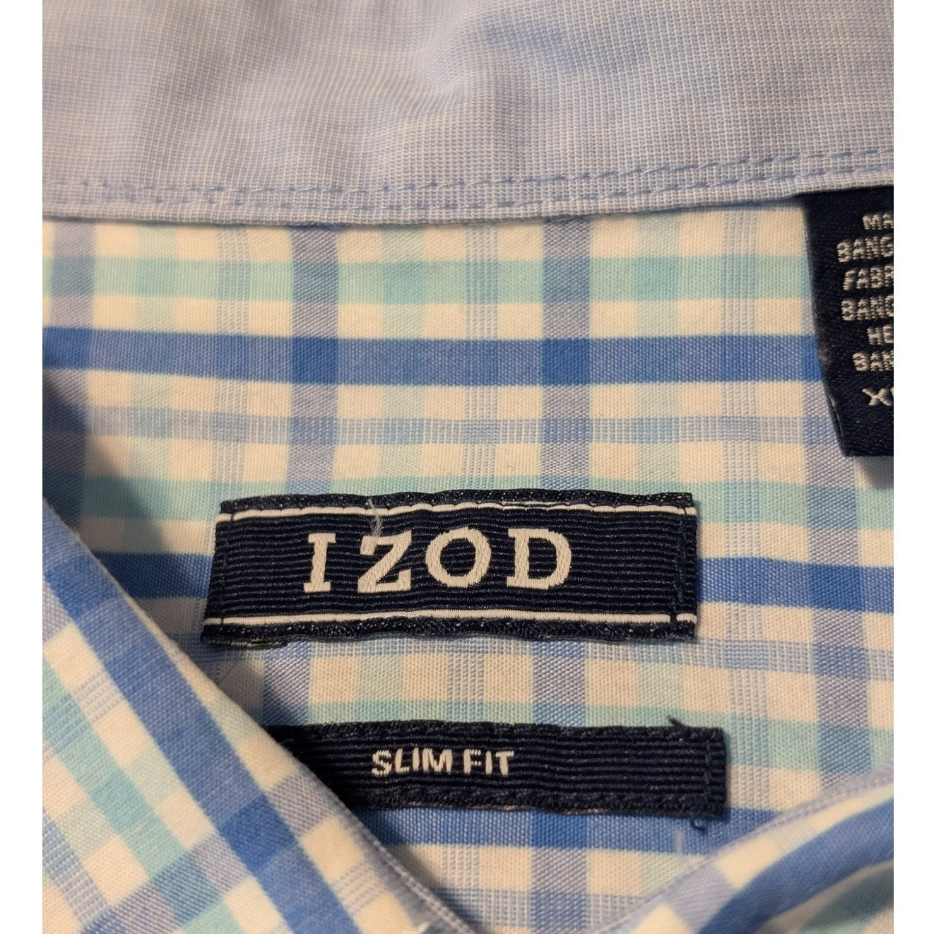 Izod Slim Fit Blue Green Plaid Cotton Button Down Long Sleeve Shirt Mens Sz XL