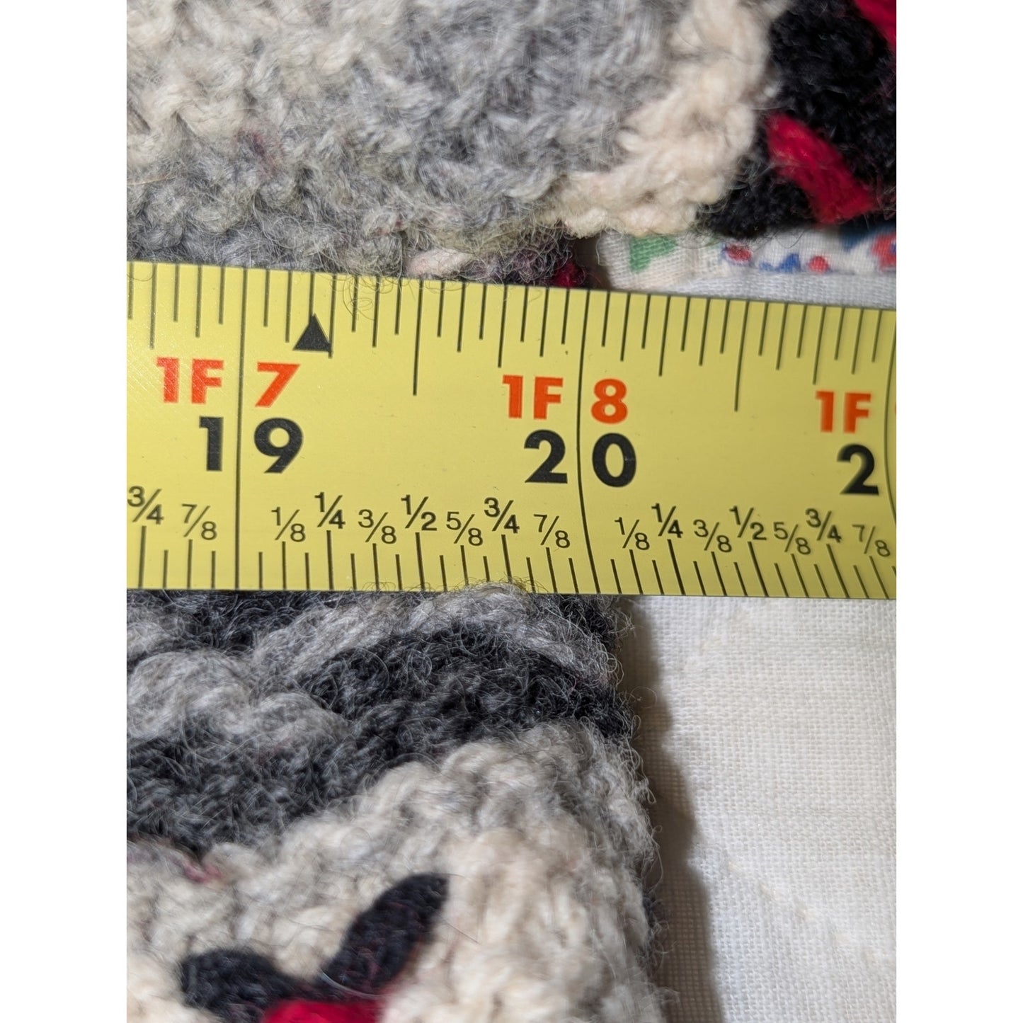 Talbot's Hand Knit 100% Wool Gray Cream Red Black Button Cardigan Sweater Sz MP