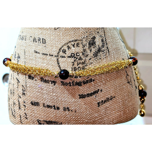 Multi-Strand Goldtone Chain Link Rootbeer Acrylic Ball Bead Chain Belt 30"-35.5"