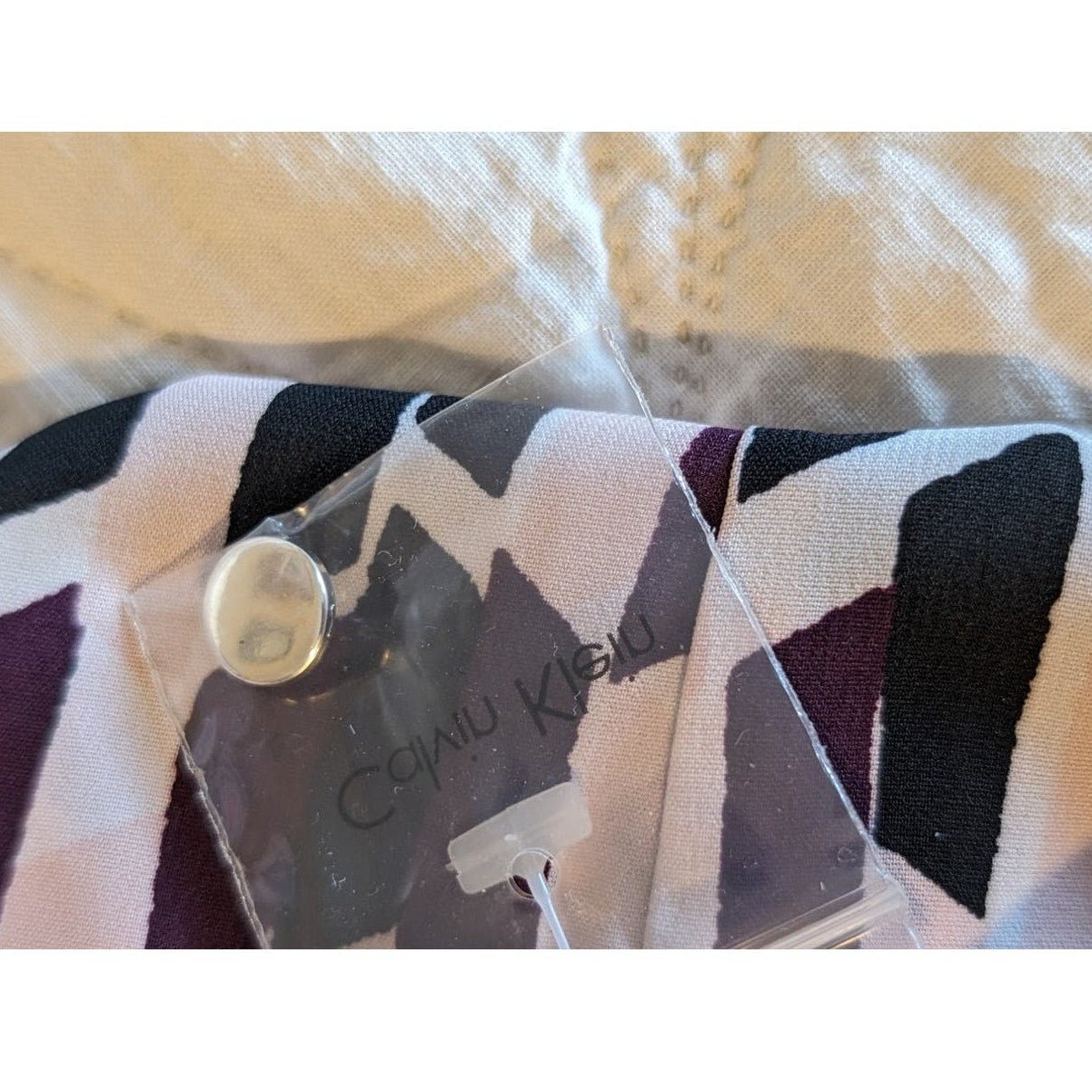 Calvin Klein Maroon Pink Black White Geometric Print V Neck Tunic Womens Sz XL