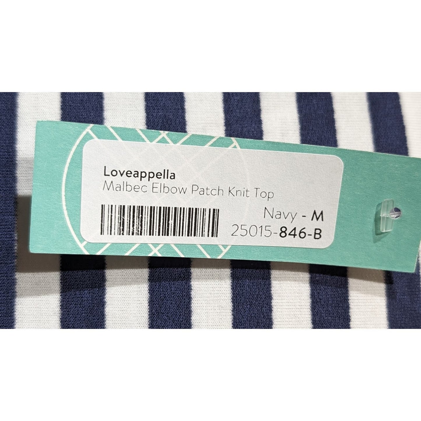 Loveappella Malbec Elbow Patch Blue Striped Knit Top Womens Sz M