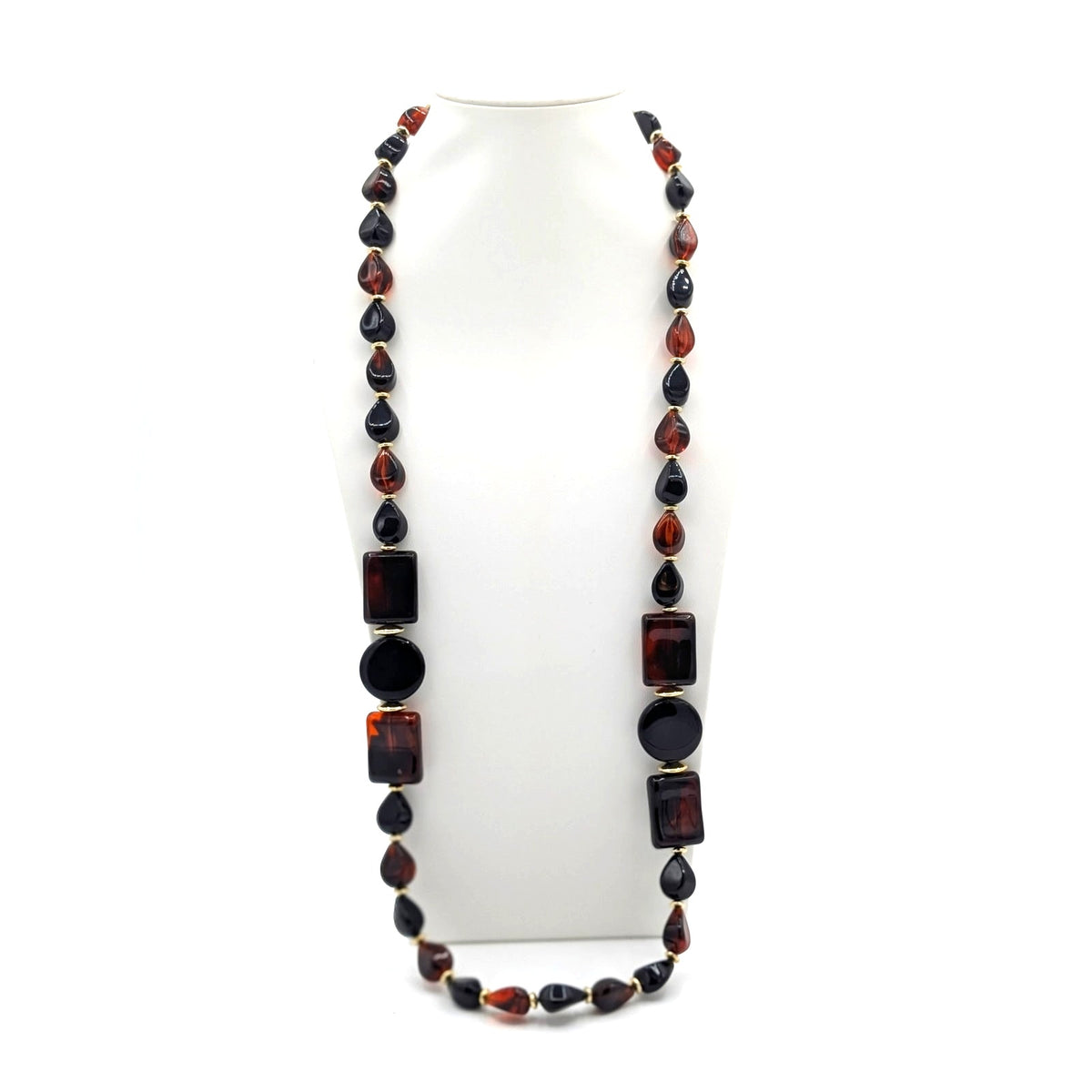 Vintage Acrylic Tortoise Shell Black Beaded Layering Neutral Statement Necklace