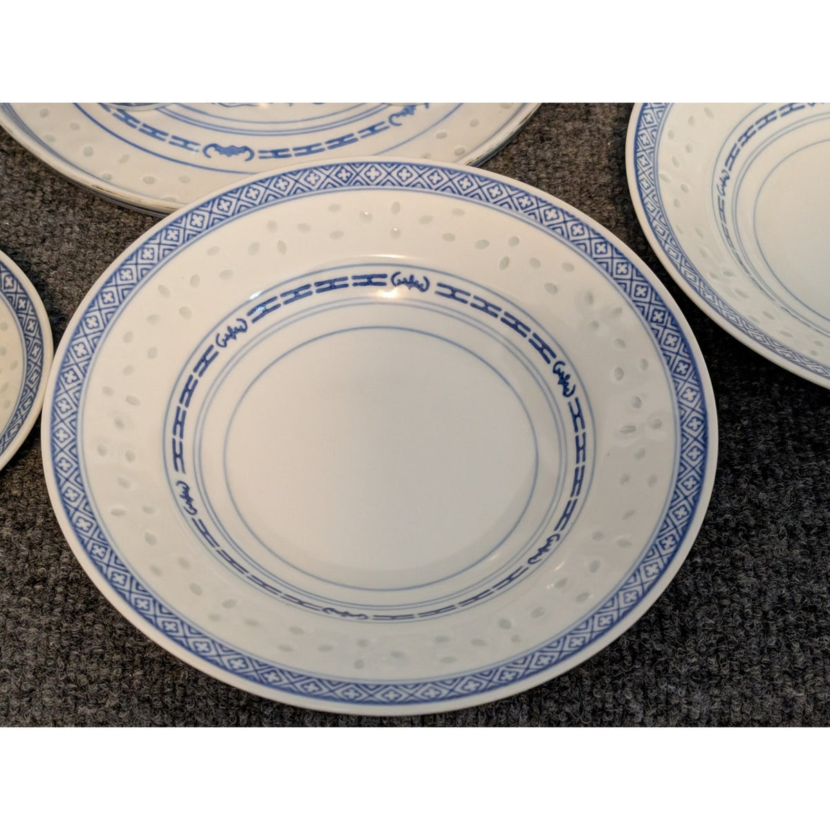 Vintage 1970s  Rice Grain Fifteen Piece Porcelain Blue White Dragon Tea Set