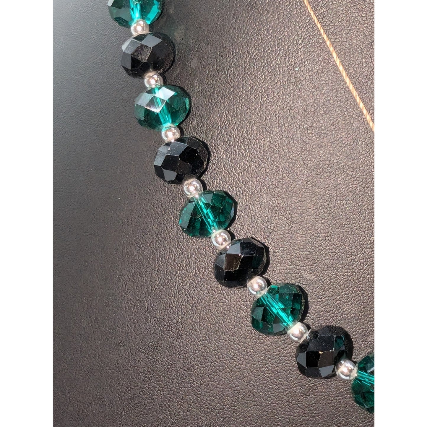 Lot of Two Glass Crystal Necklaces -- Black & Green Glass Crystal