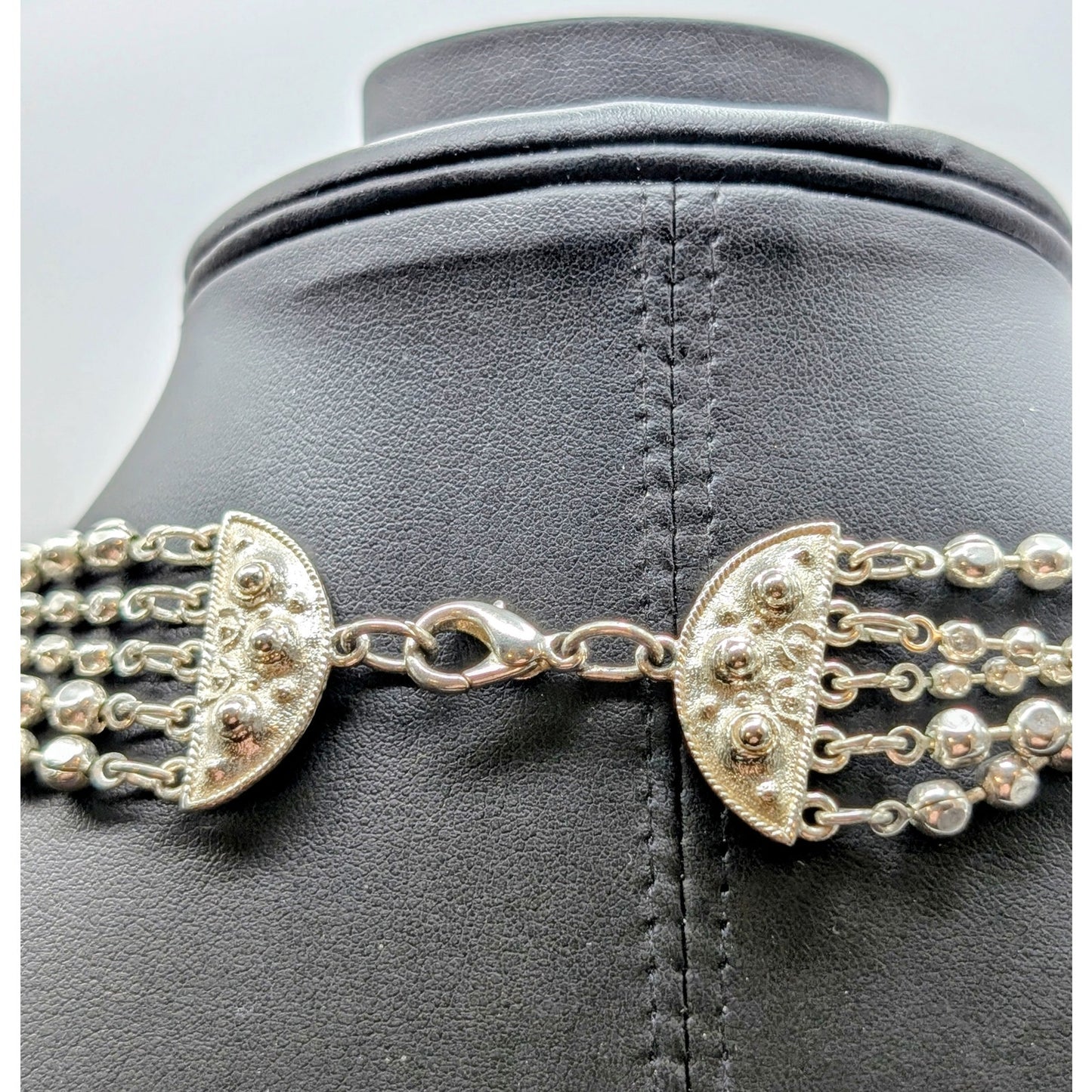 Five Strand Squared Off Bead Ball Chain Silver Tone Necklace