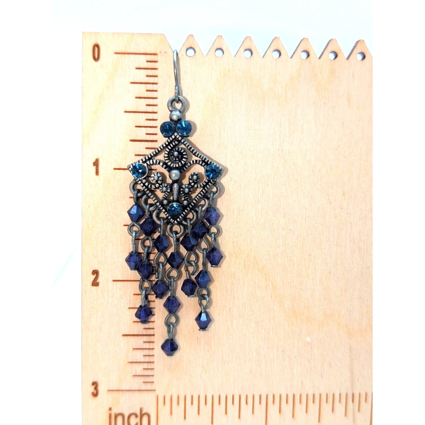Blue Bead Chandelier Silver Tone Earrings