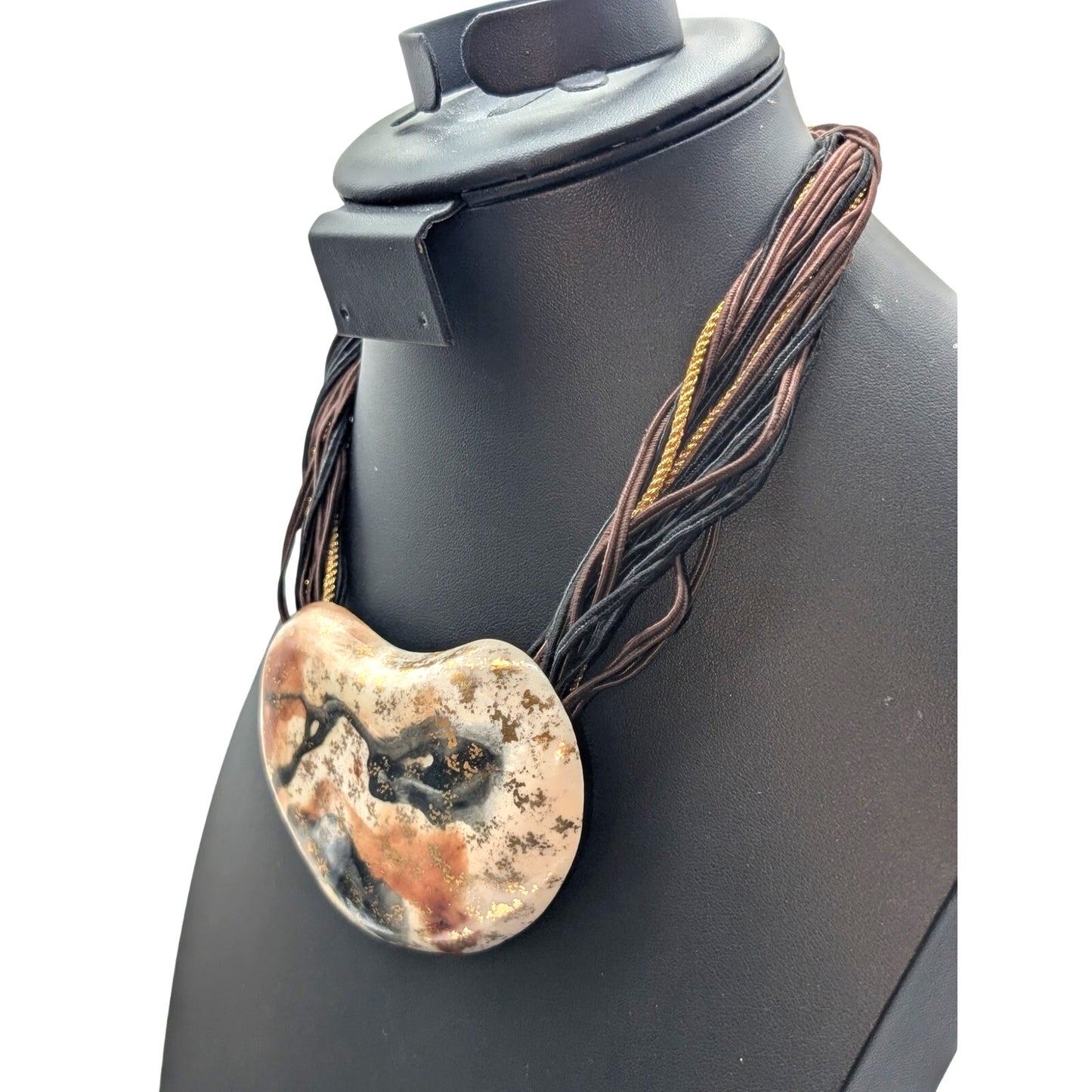 Artist Carol Halmy Ceramic Multi-Corded Pendant Hook Clasp 16.5" Necklace