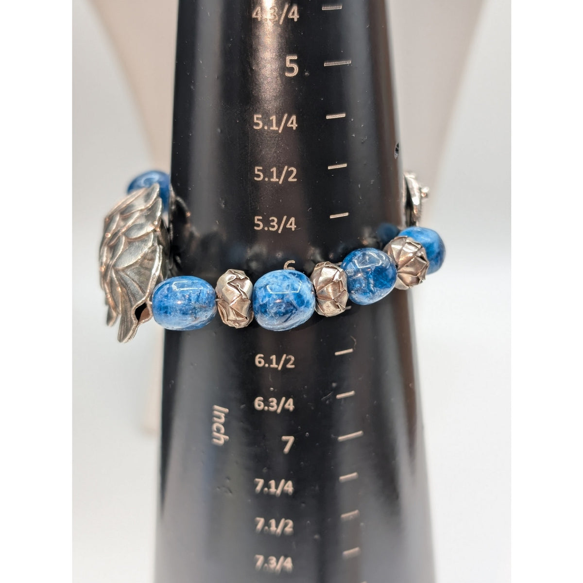 SS 925 Laura Stamped 7.5" Artisan Fish Bracelet w/Blue Accents & Toggle Clasp