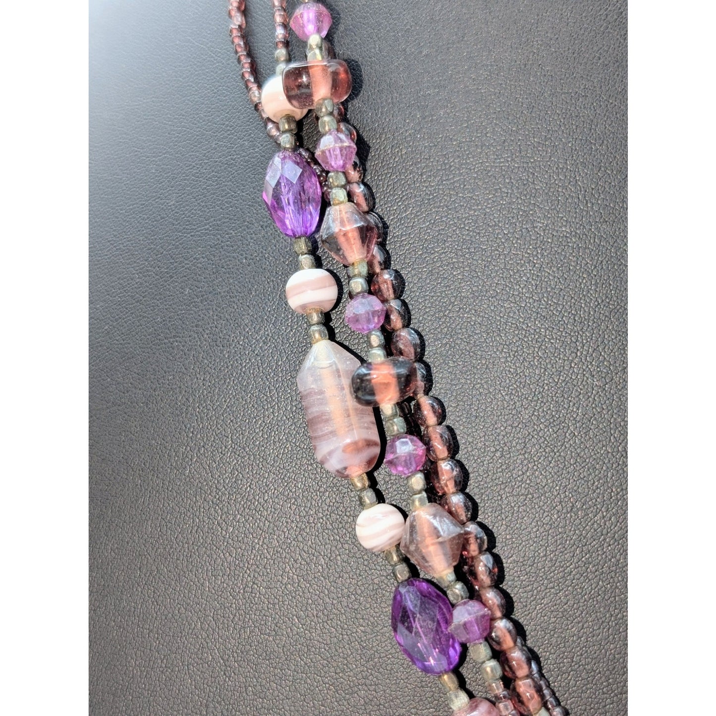 Purple Glass Bead Multi-Strand Tassel Fringe 24"-26.5" Necklace