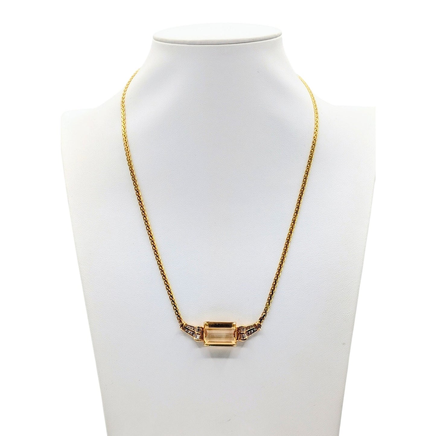 14K Yellow Gold Citrine & Diamond Necklace & Pierced Earring Jewelry Set 25.35g
