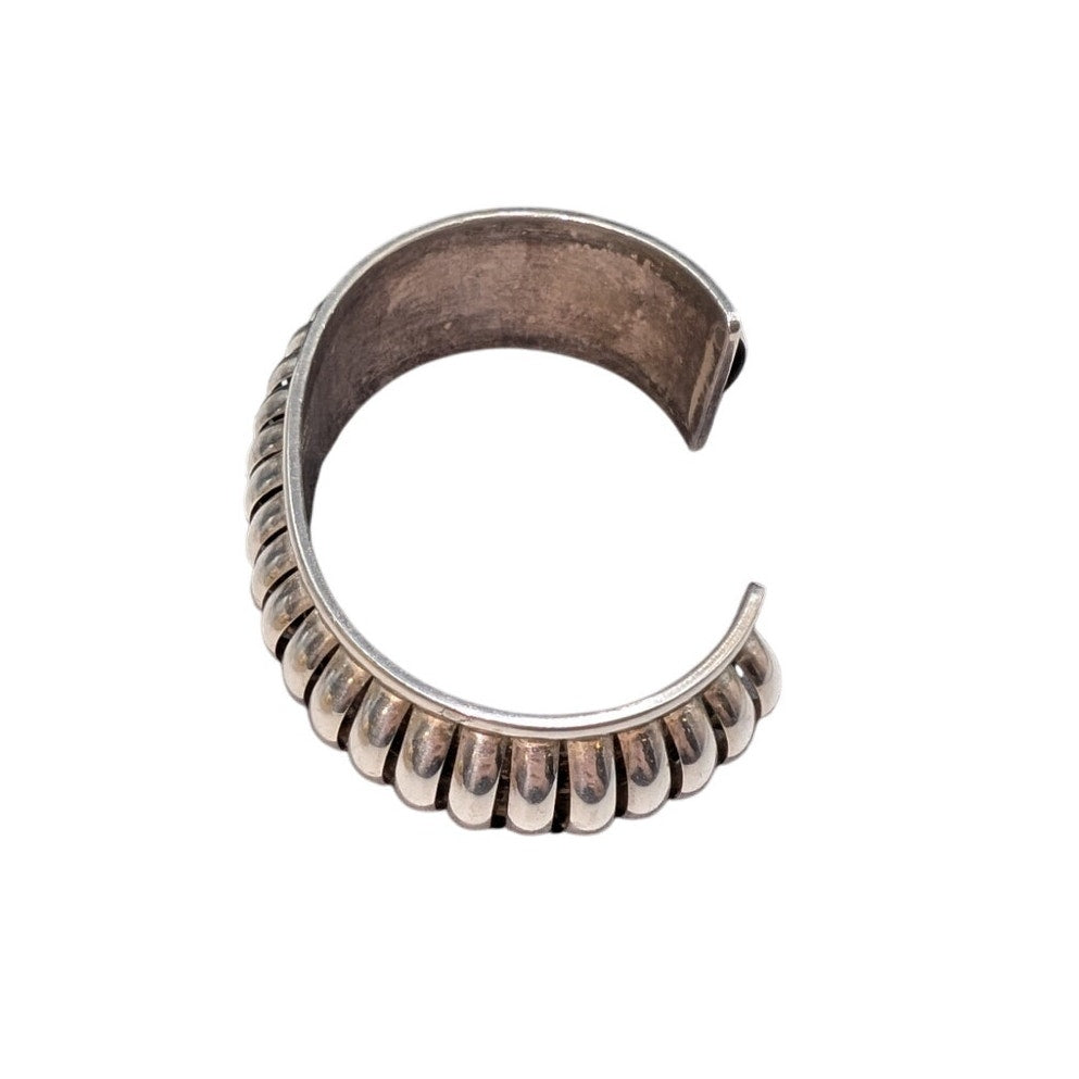 Emma Lincoln Signed 925 Sterling Silver Ridged Cuff 1-1/16" Wide Bracelet