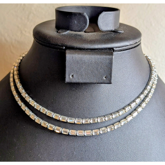Vintage Joseph Mazer Double Strand Rhinestone Baguette Necklace