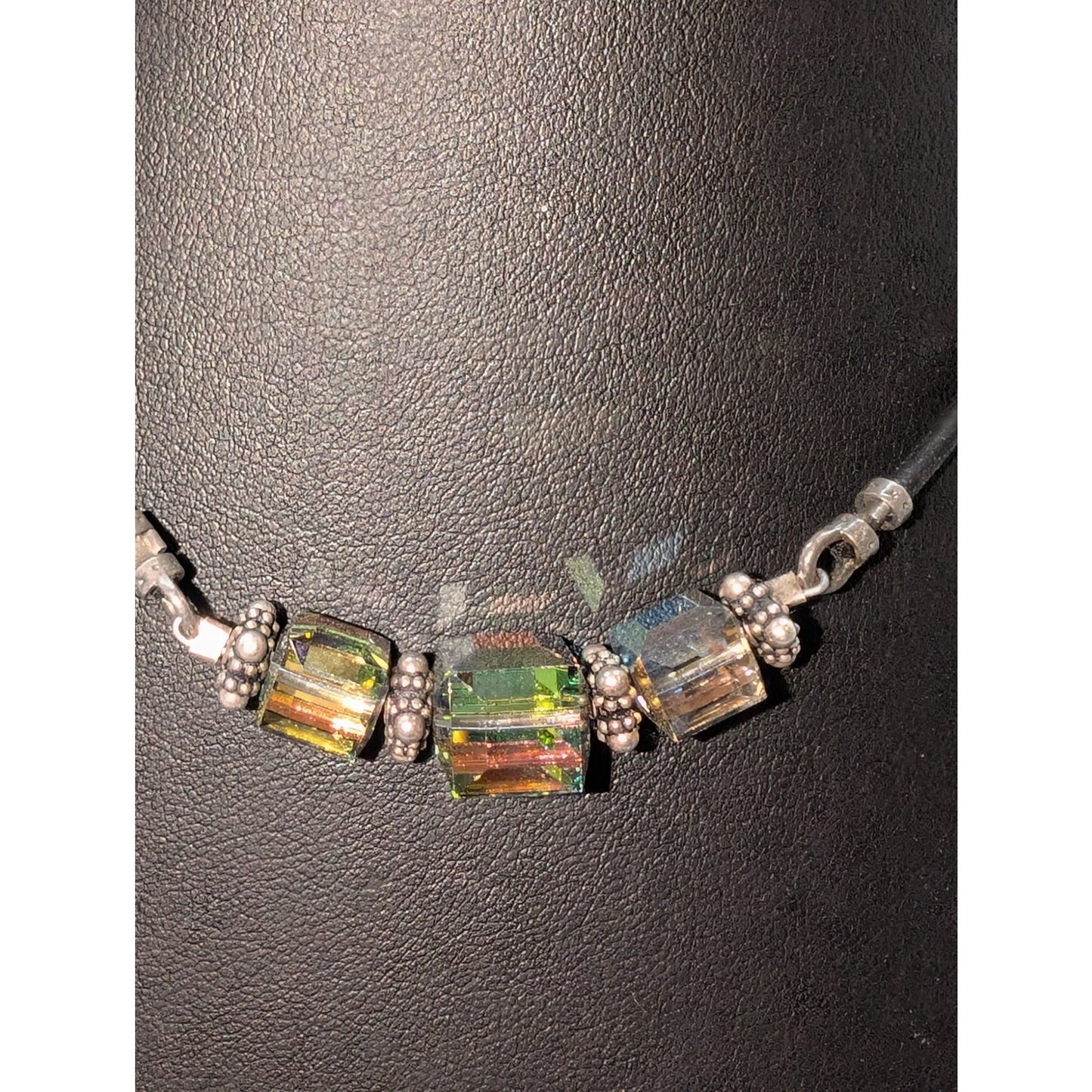 925 Corded Square AB Crystal Beaded 15.5" Choker Necklace