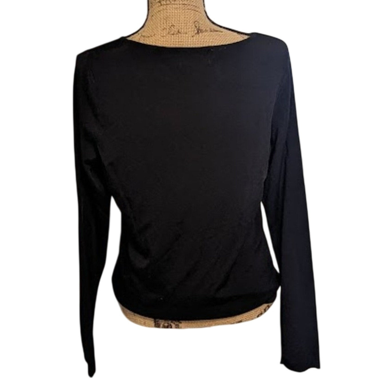 Tribeca Embellished Snowman Scoop Neck Long Sleeve Black Sweater Women's Size L