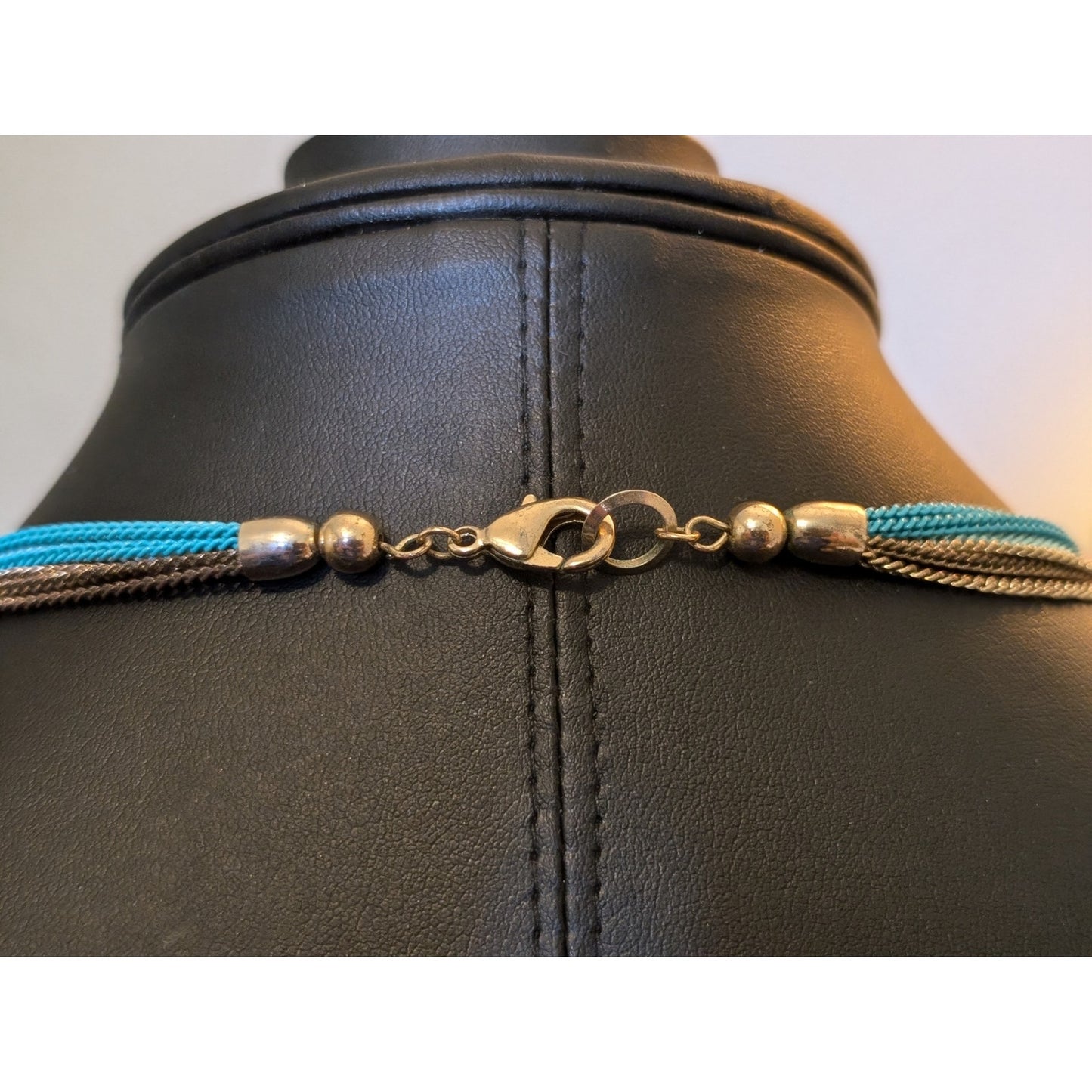 Multi-Blue & Gold Chain Knotted Tassel Long Necklace