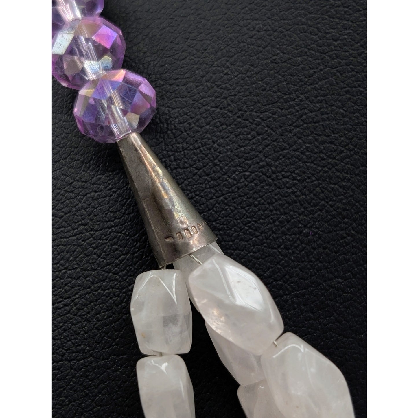 AB Lavender Crystal Pink Rose Quartz Stone 1 Strand to 3 Silver Tone Necklace