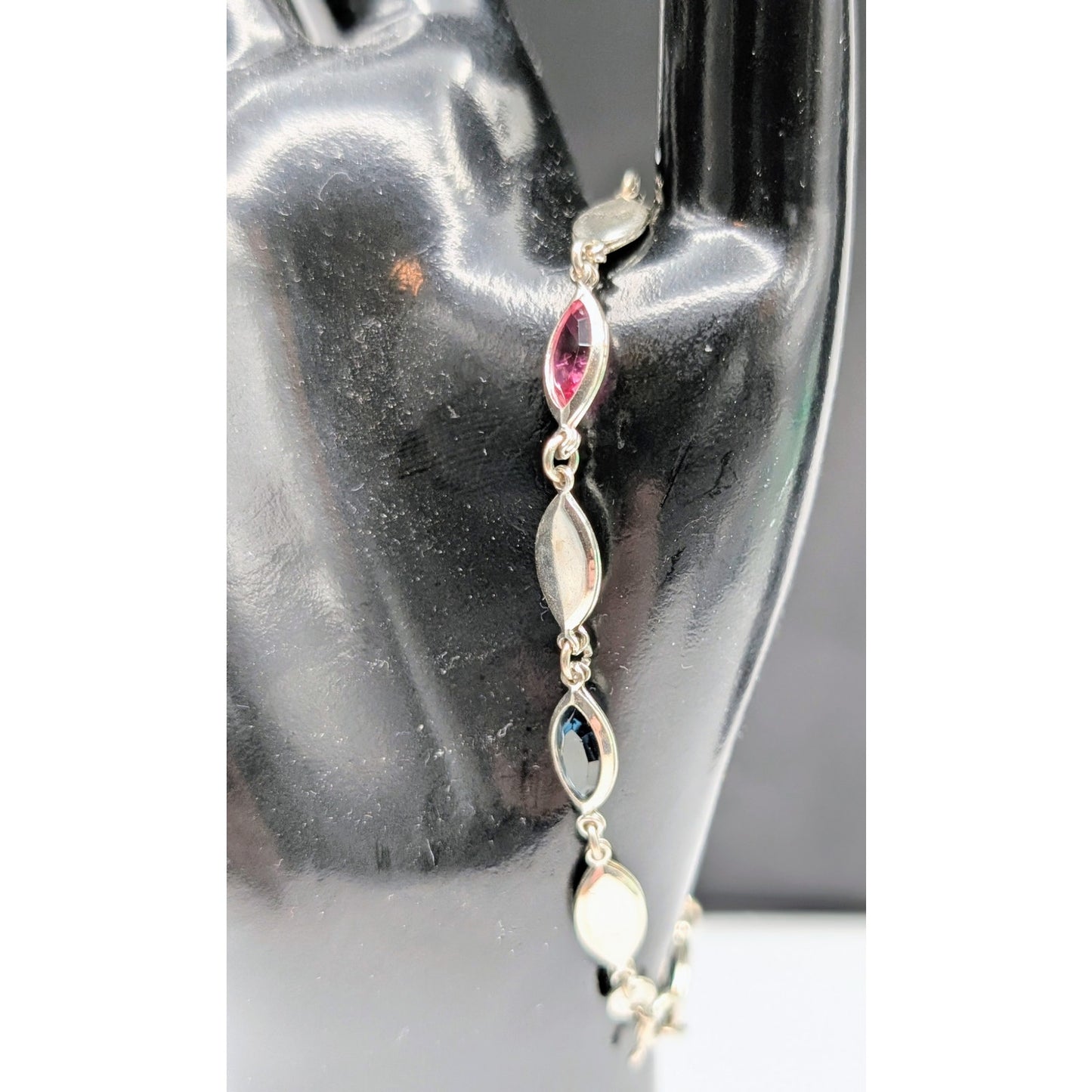 VTG Looks Like 'Powel'l 925 Sterling Silver Cut Glass Marquis Station Bracelet