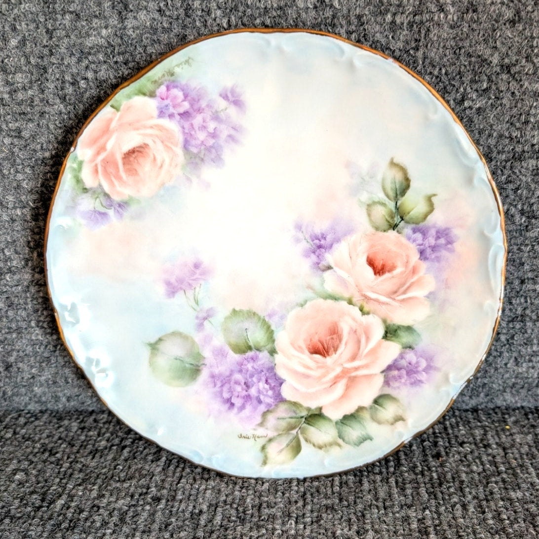 Vtg/Antique Signed Bareuther Waldsassem Bavaria Germany Hand Painted Rose Plate