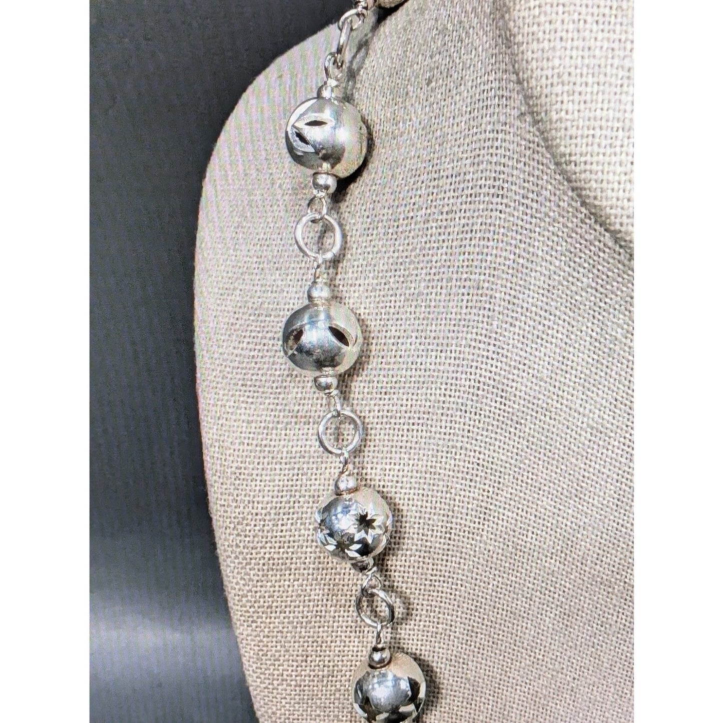 Authentic Dobbs Italy 925 Sterling Silver Cut Out Star Ball Bead Chain Necklace