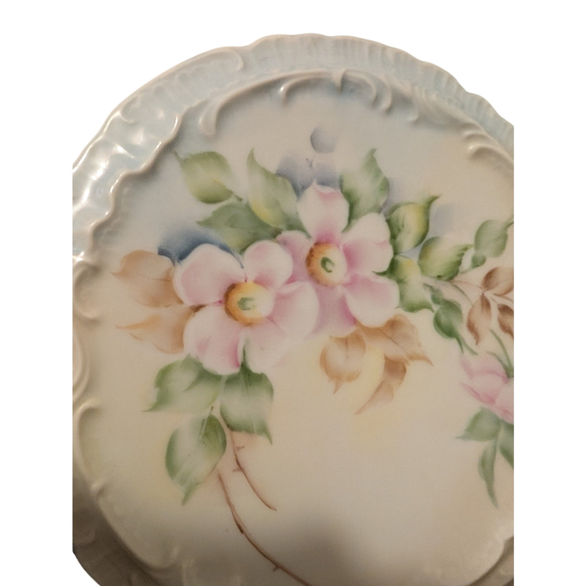 Vintage Bavaria Porcelain Trivet Embossed Edge Floral Pattern Pink Green Blue