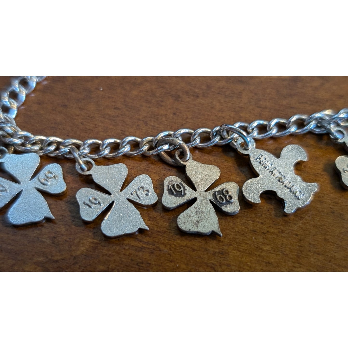 Vintage Sorority Green Enamel Clover Year Perfect Attendance Charm Bracelet