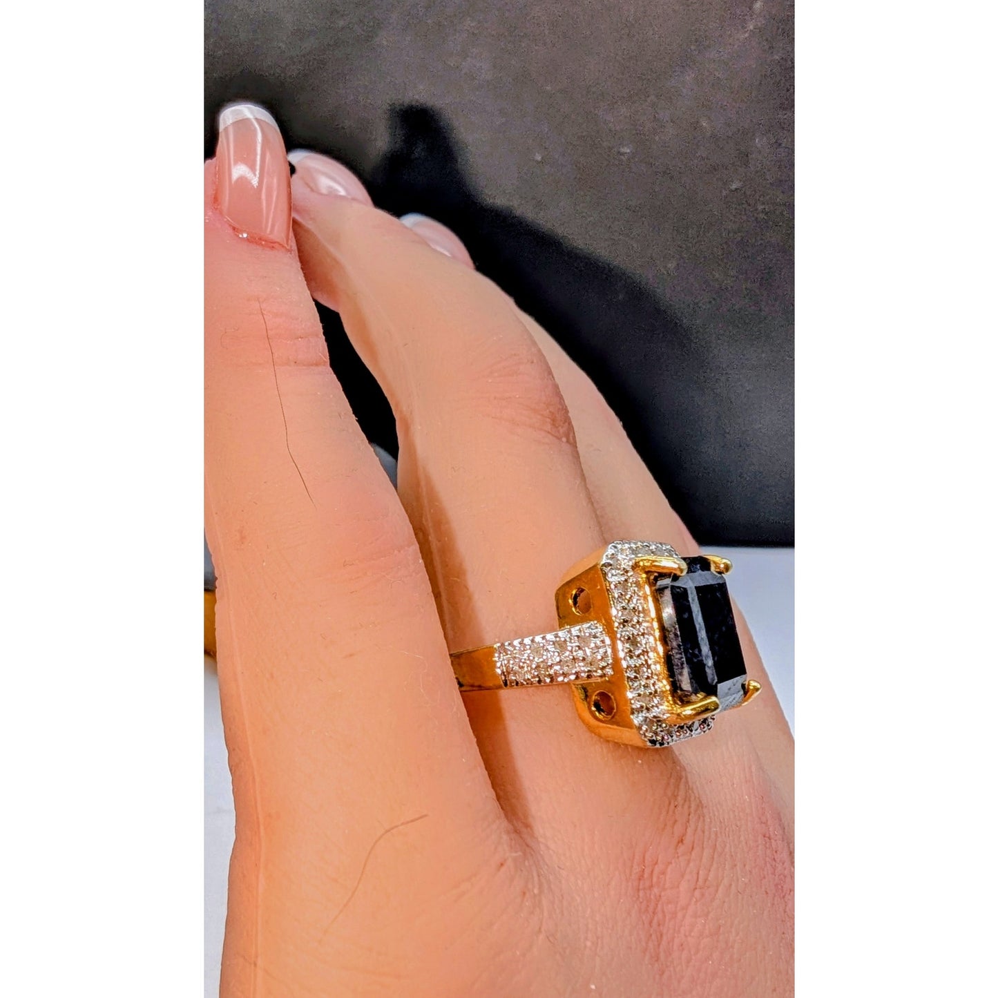 925 Sterling Vermeil Sapphire & Diamond Ring Size 7