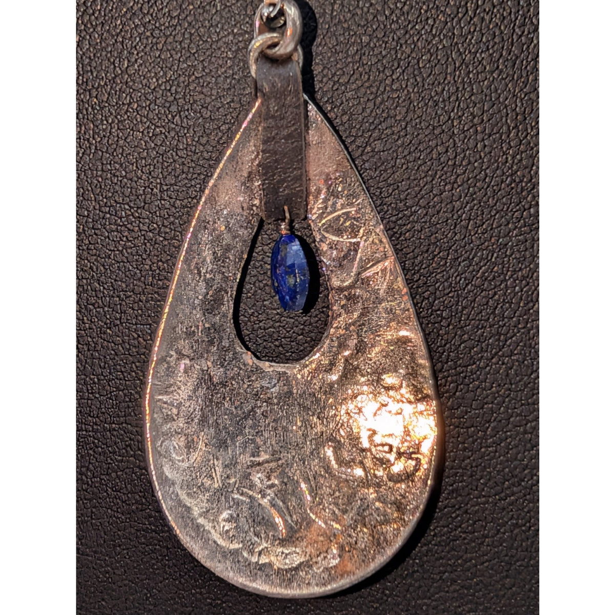 925 Italy Sterling P. Lux Chain Teardrop Lotus With Dangling Blue Stone Necklace