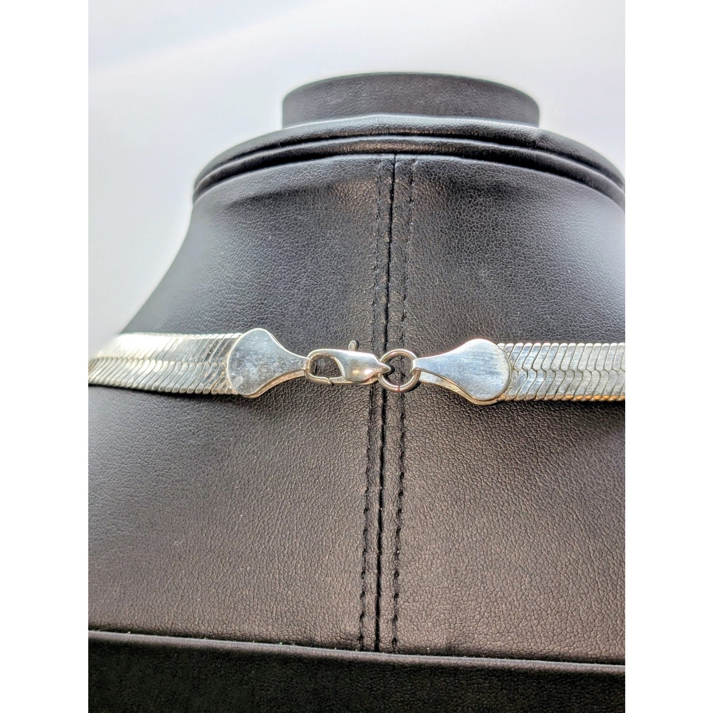 Silver Tone 20" Long Approximately 7/16" Wide Herringbone Chain Necklace