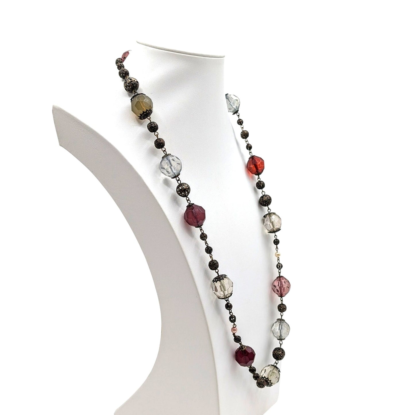 Made to Look Antique Faceted Lucite & Filigree Ball Bead Chain 28" Necklace