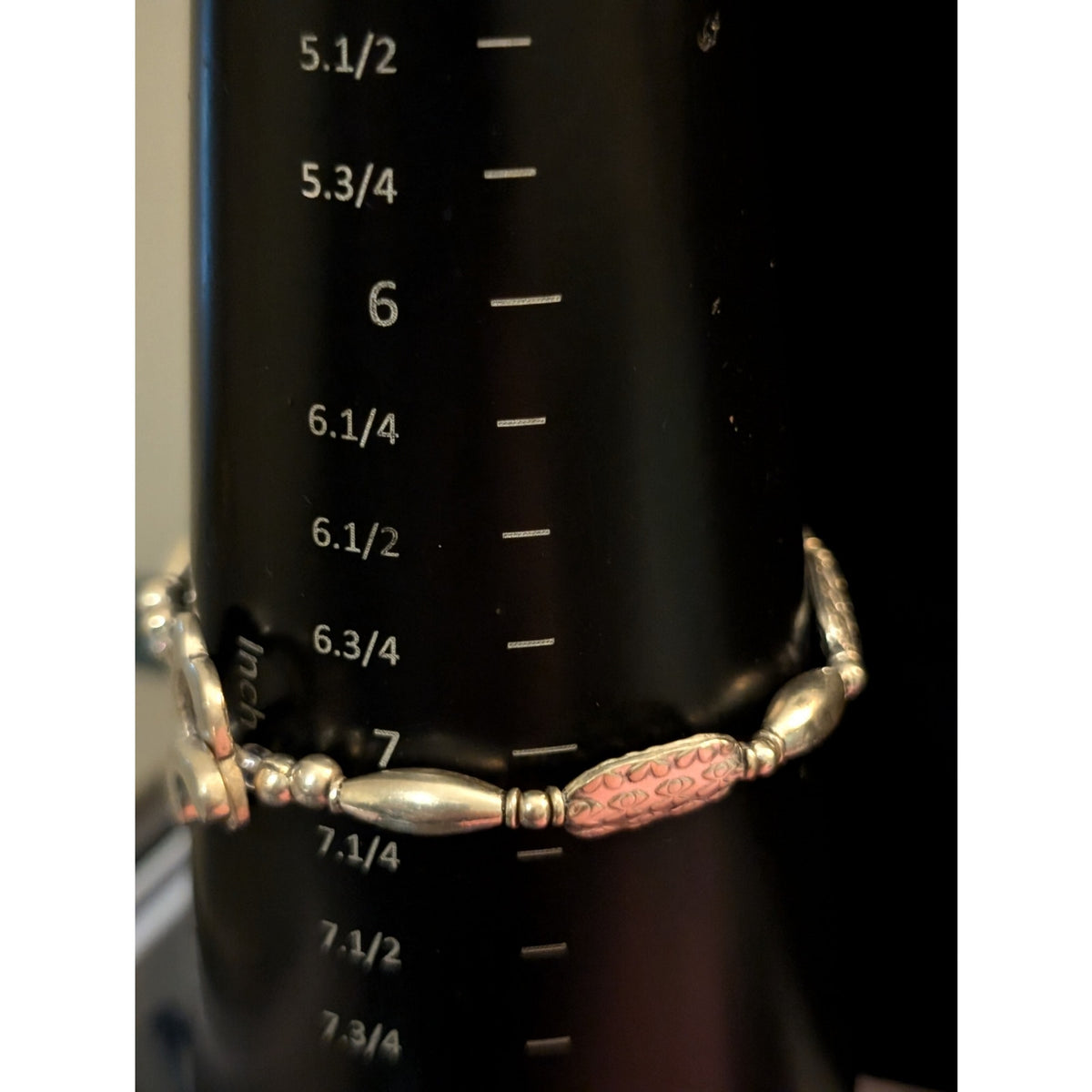 925 Sterling Silver Oval Textured Long Bicone Beaded Flower Toggle Bracelet
