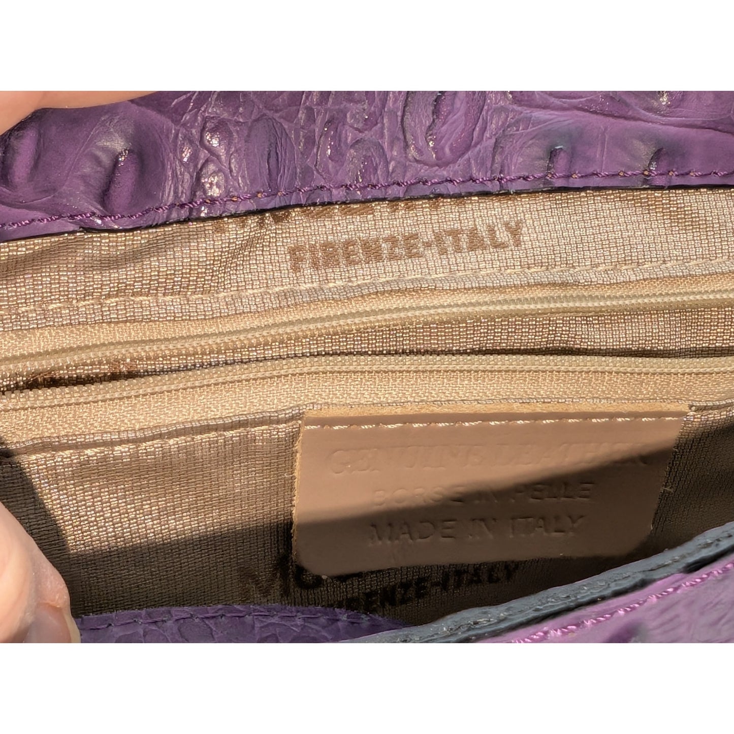 Firenze Italy Purple Leather Croc Embossed Long Strap/Short Strap Shoulder Bag