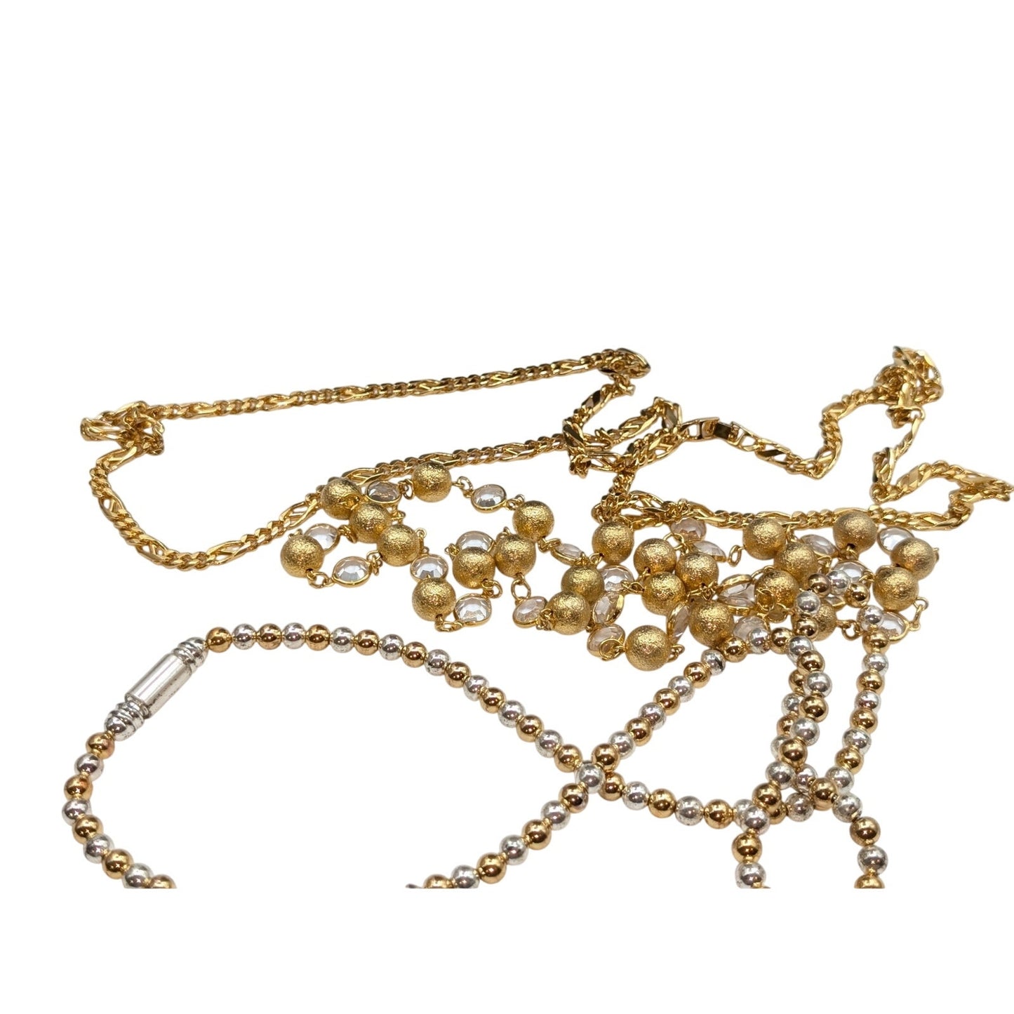 Lot of Four Gold Tone W/ Two Tone Crystal Layered Chain Necklaces