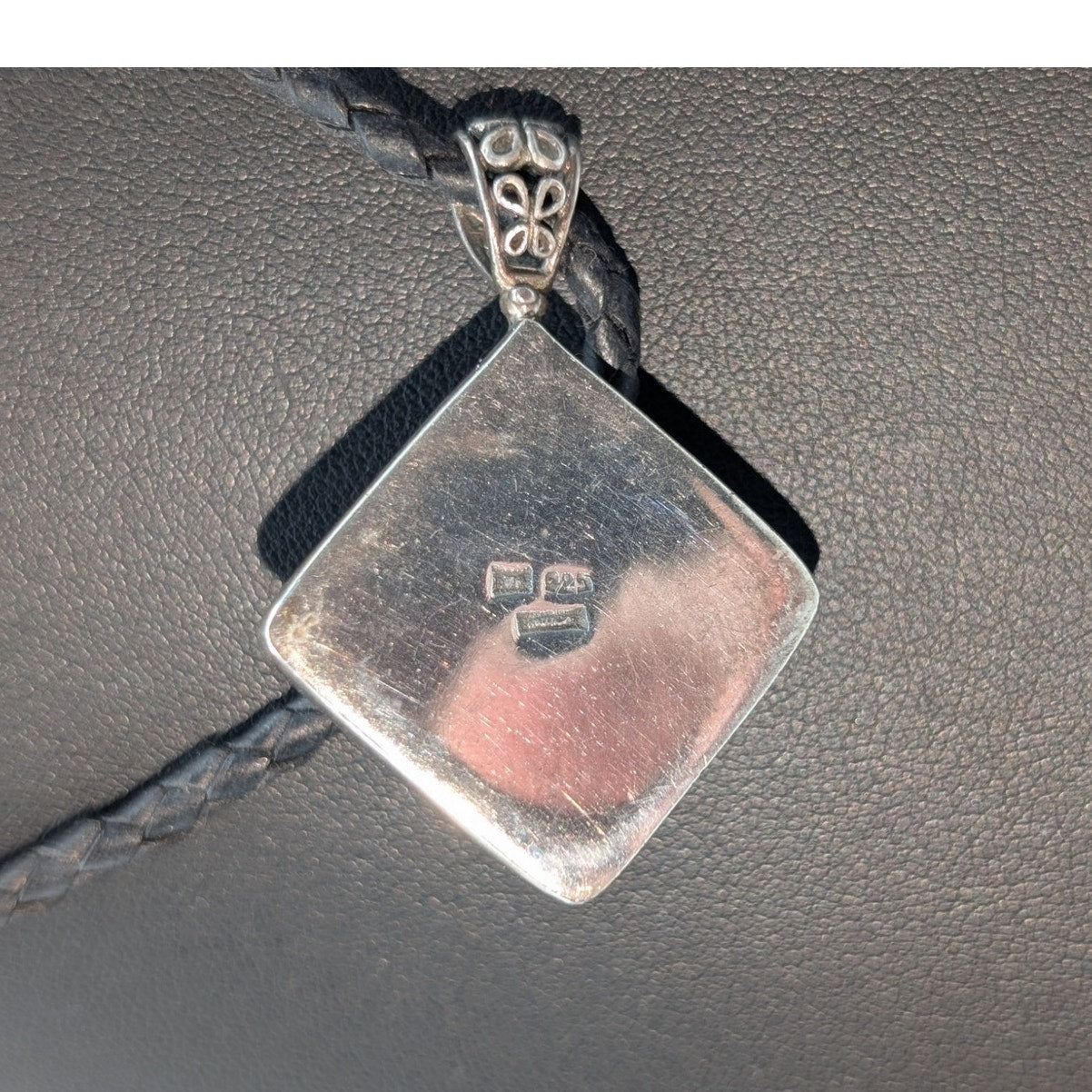 VTG 925 Sterling Silver Black Onyx Filigree Pendant Braided Leather 17" Necklace