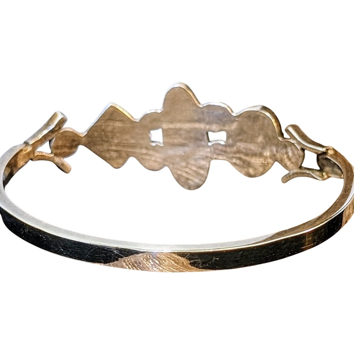 Vintage Mexico 925 Sterling Silver Three Stone Hook Latch Bangle Bracelet