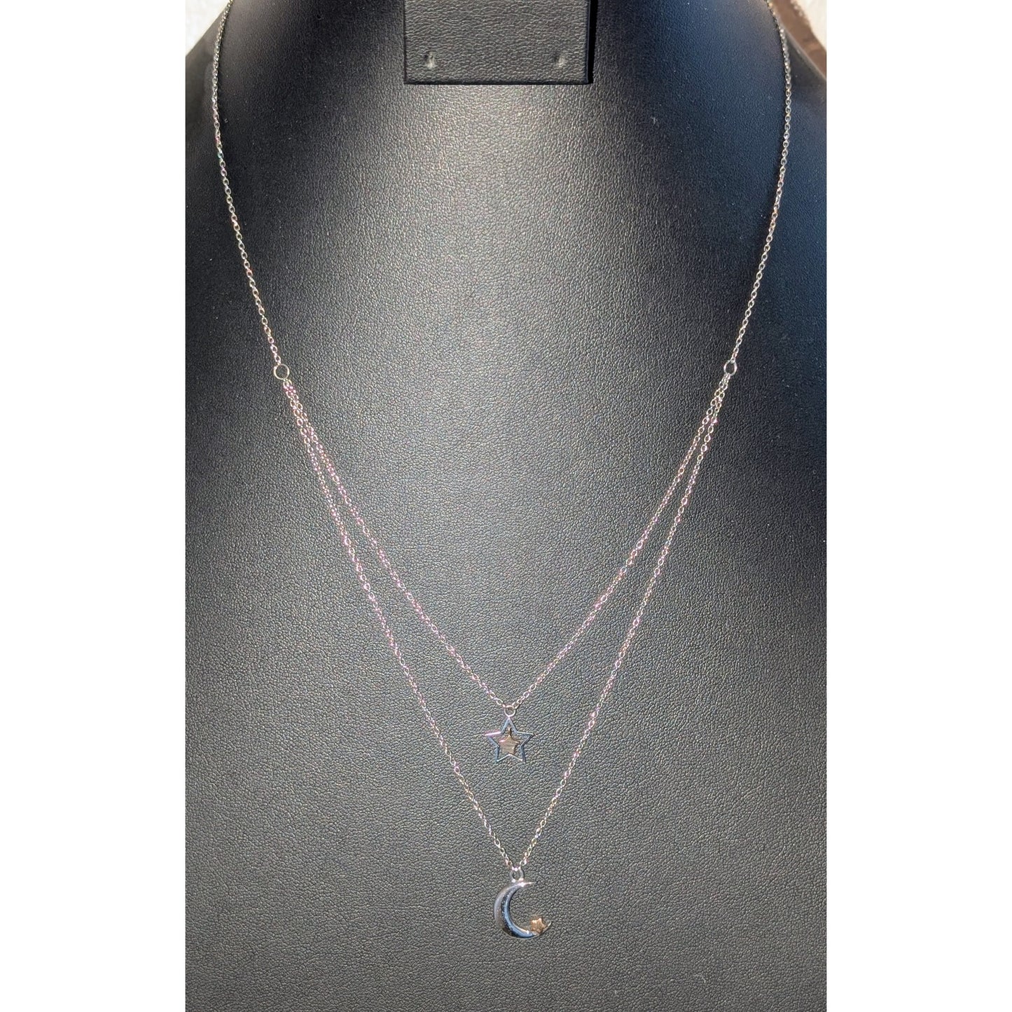 JCM Stainless Steel Double Strand Stars & Moon Two Tone Pendants Chain Necklace
